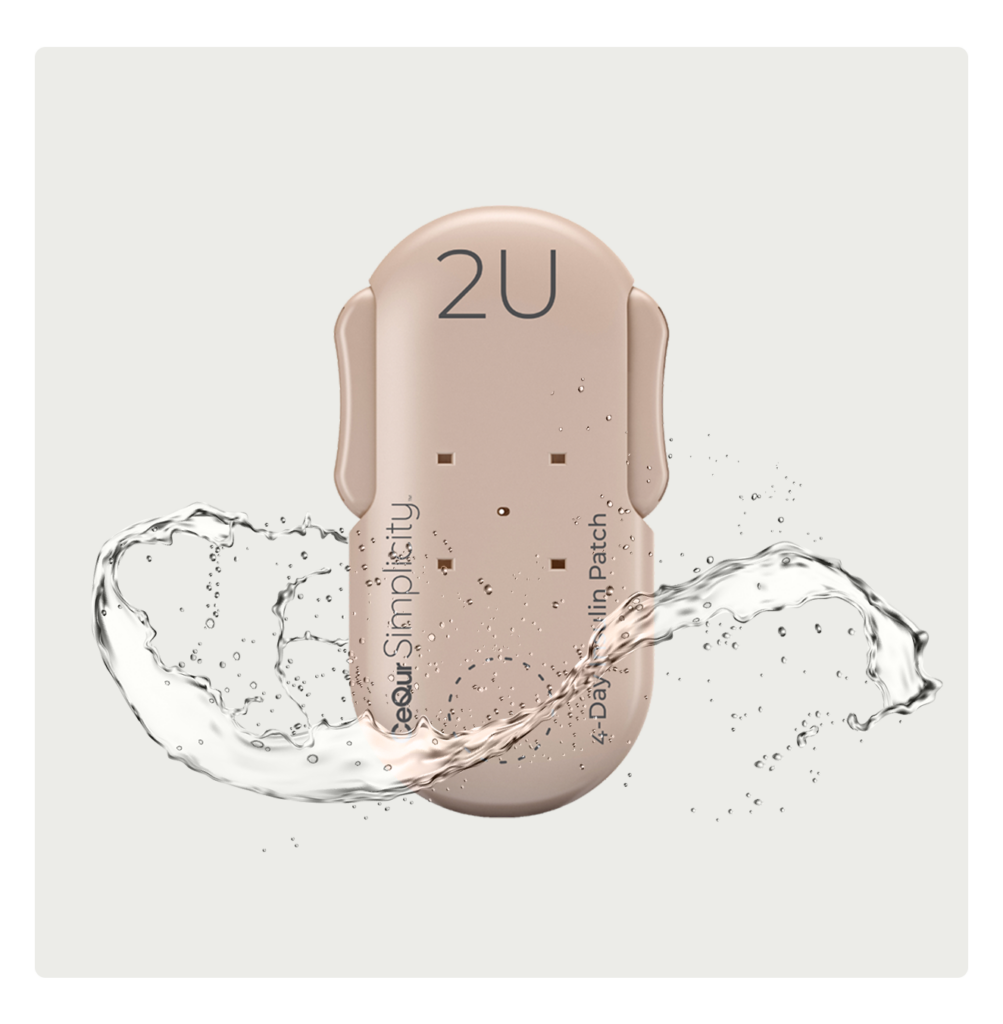 CeQur Simplicity patch in a wave of water representing it's water resistant