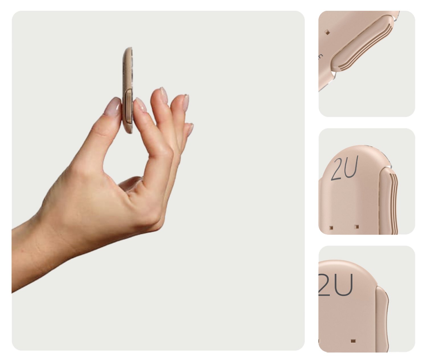 A hand holding CeQur Simplicity wearable patch in various angles