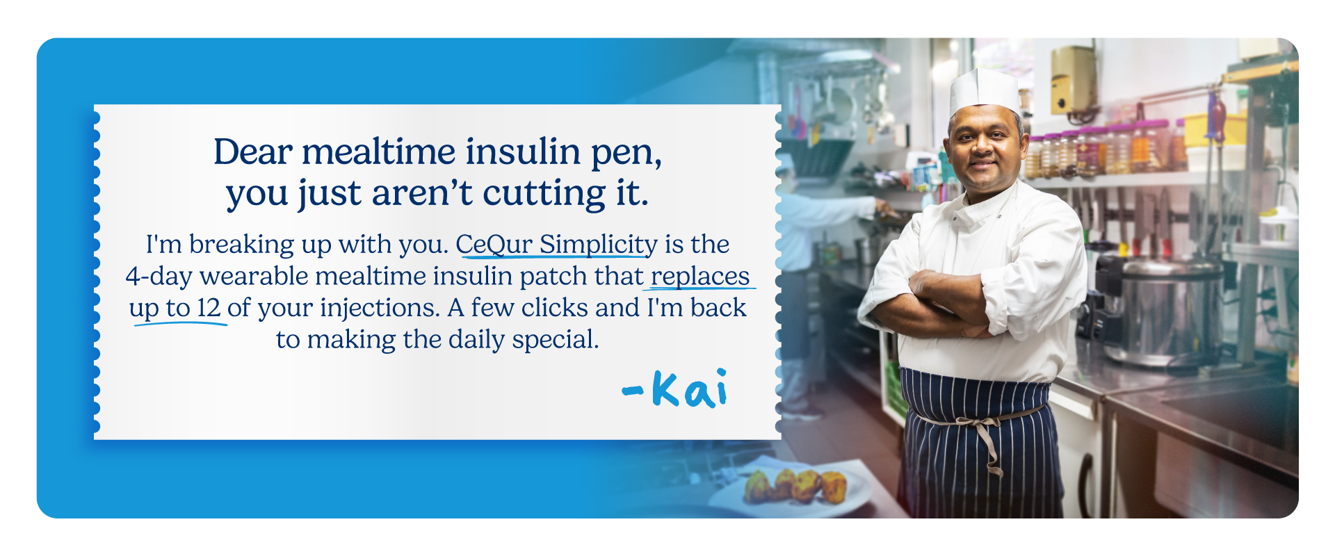 Chef using CeQur Simplicity Insulin Patch while working